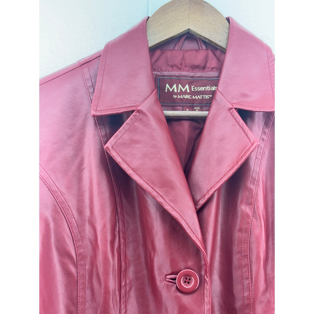 MM Essentials Marc Mattis Faux Leather Jacket Burgundy Red Blazer Small - Picture 4 of 7